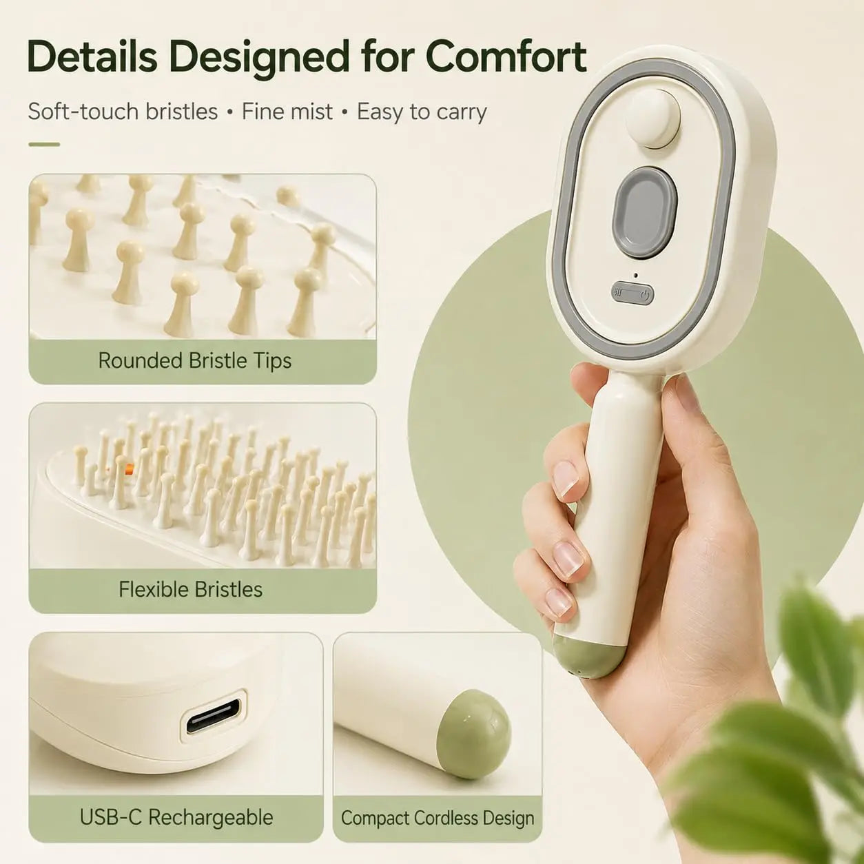 Easy-Clean Massage Hair Brush – Mist & Head Care