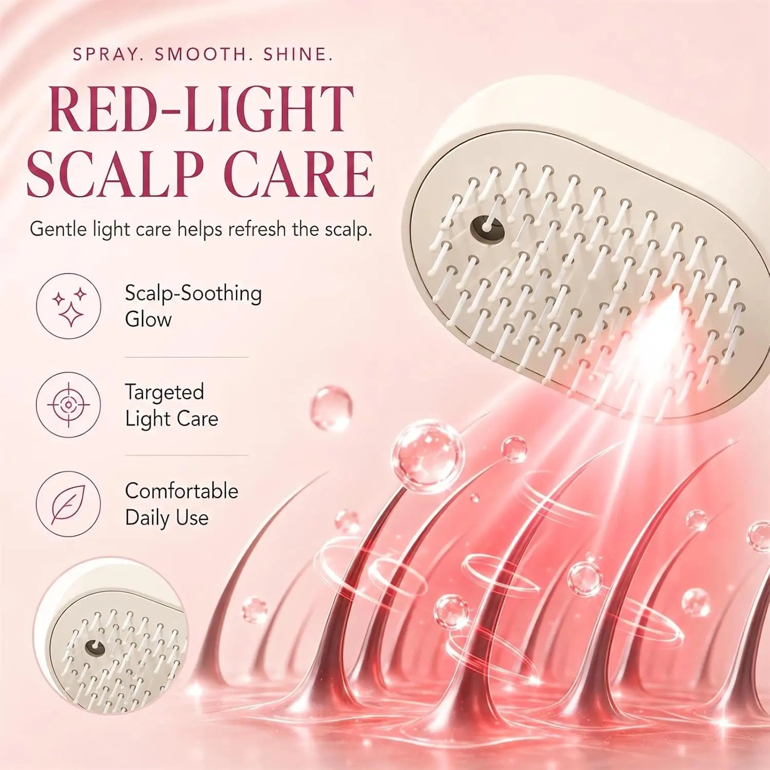 Easy-Clean Massage Hair Brush – Mist & Head Care